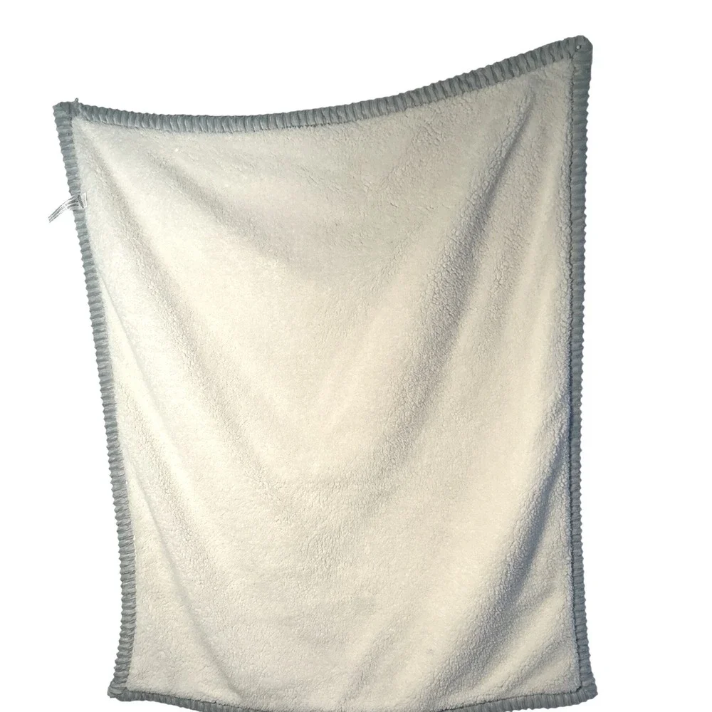 Chickpea Blue‎ Cream Reversible Sherpa Fleece Baby Blanket 30x36 Ribbed Trim